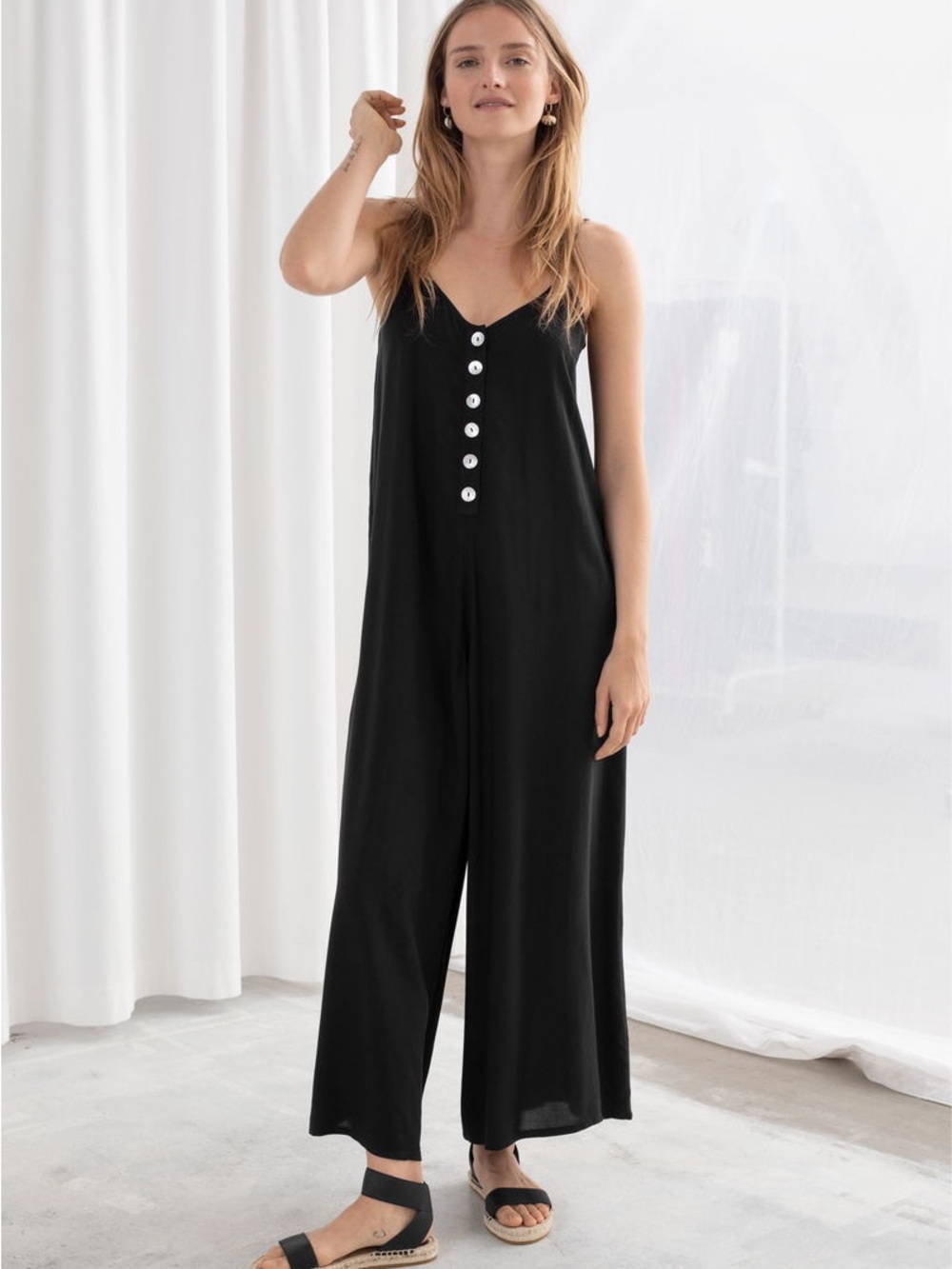Los Angeles Atelier &Other Stories Women's Black Spaghetti Strap Jumpsuit Size 0